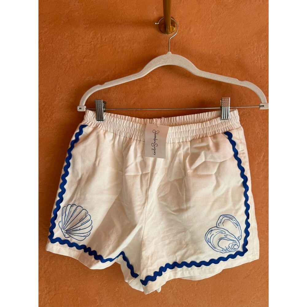 Le Lis Coastal Shell Oyster Ric Rac Trim Linen Blend Shorts S NWT